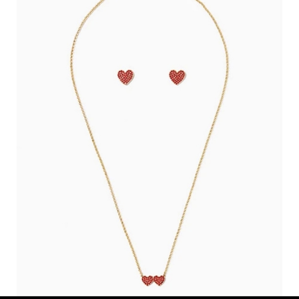Kate Spade Yours Truly Set Valentine's Red Hearts with Gold Necklace & Earrings
